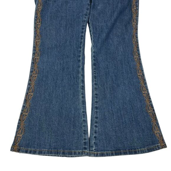 COS Embroidered Studded High Rise Flare Boho Bootcut Jeans Women’s 14 - Picture 8 of 13